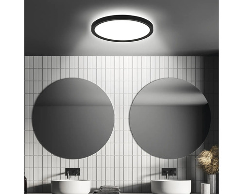 LED Sensor Plafondlamp IP44 15W 1900 lm 4000 K HxØ 3x24 cm Slank zwart/wit + Achtergrondverlichting