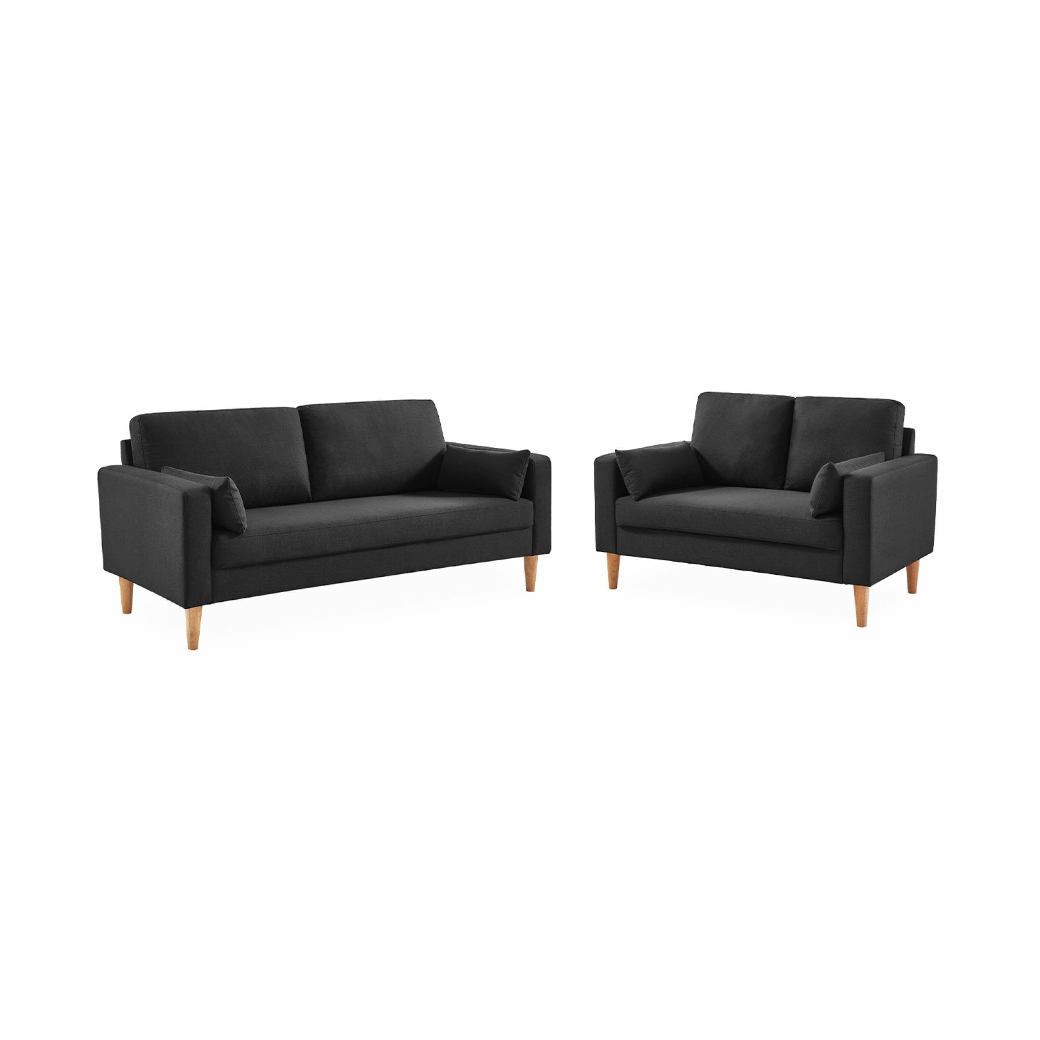 Canapé en tissu gris chiné foncé - bjorn - canapé 2 places fixe droit pieds bois. Style scandinave