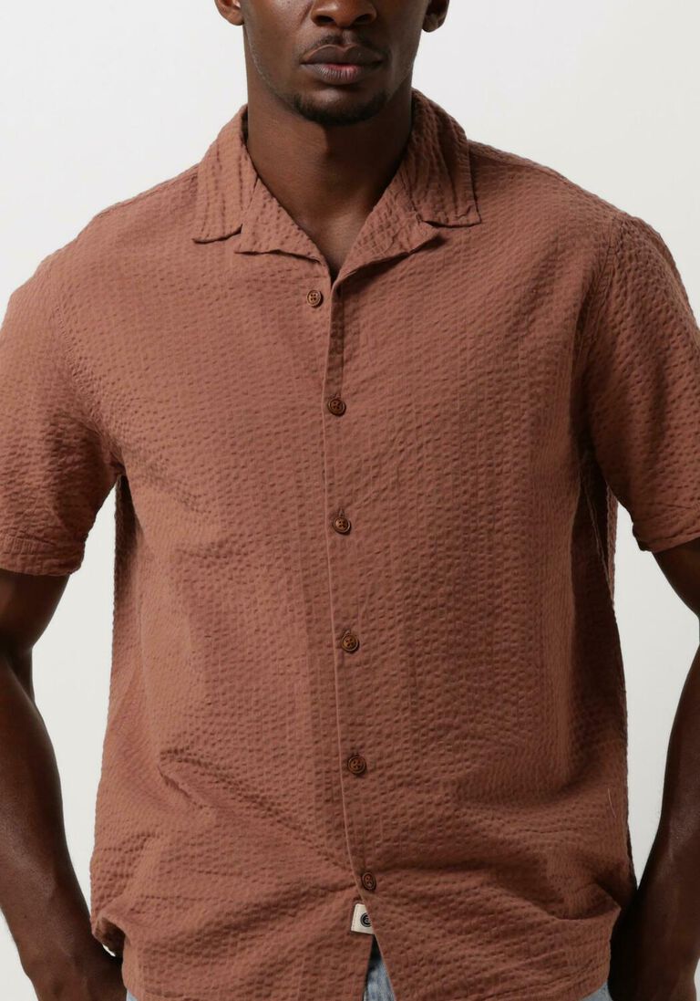 ANERKJENDT cognac anerkjendt casual overhemd akleo s/s seersucker shirt