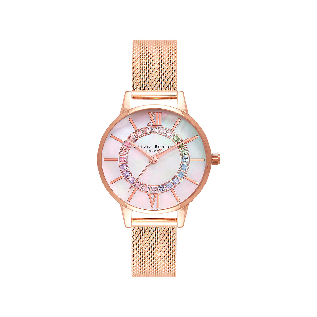 Montre Olivia Burton femme acier doré rose bracelet maille milanaise