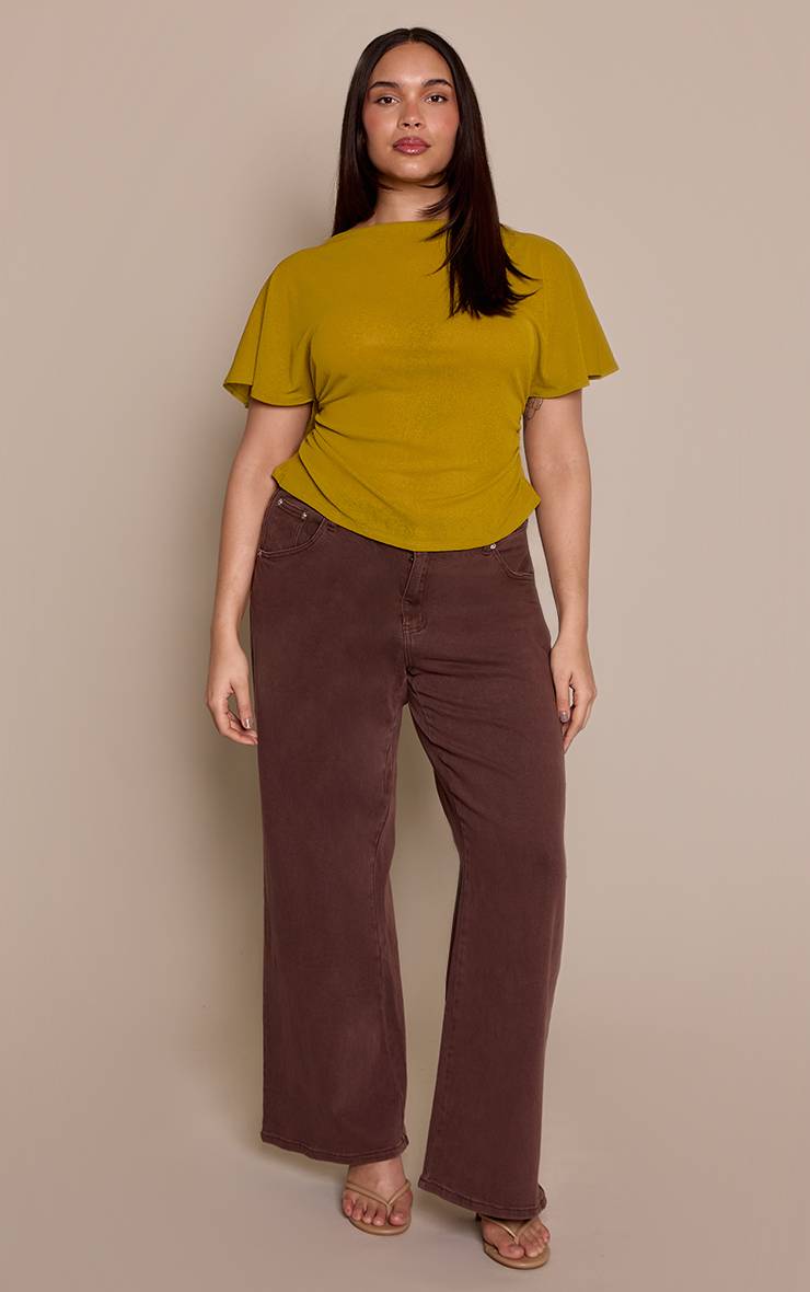Vert Olive Top Grande Taille À Détail Cape Et Fronces Latérales