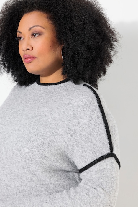Pullover, Zierstreifen, Oversized, Stehkragen, Langarm