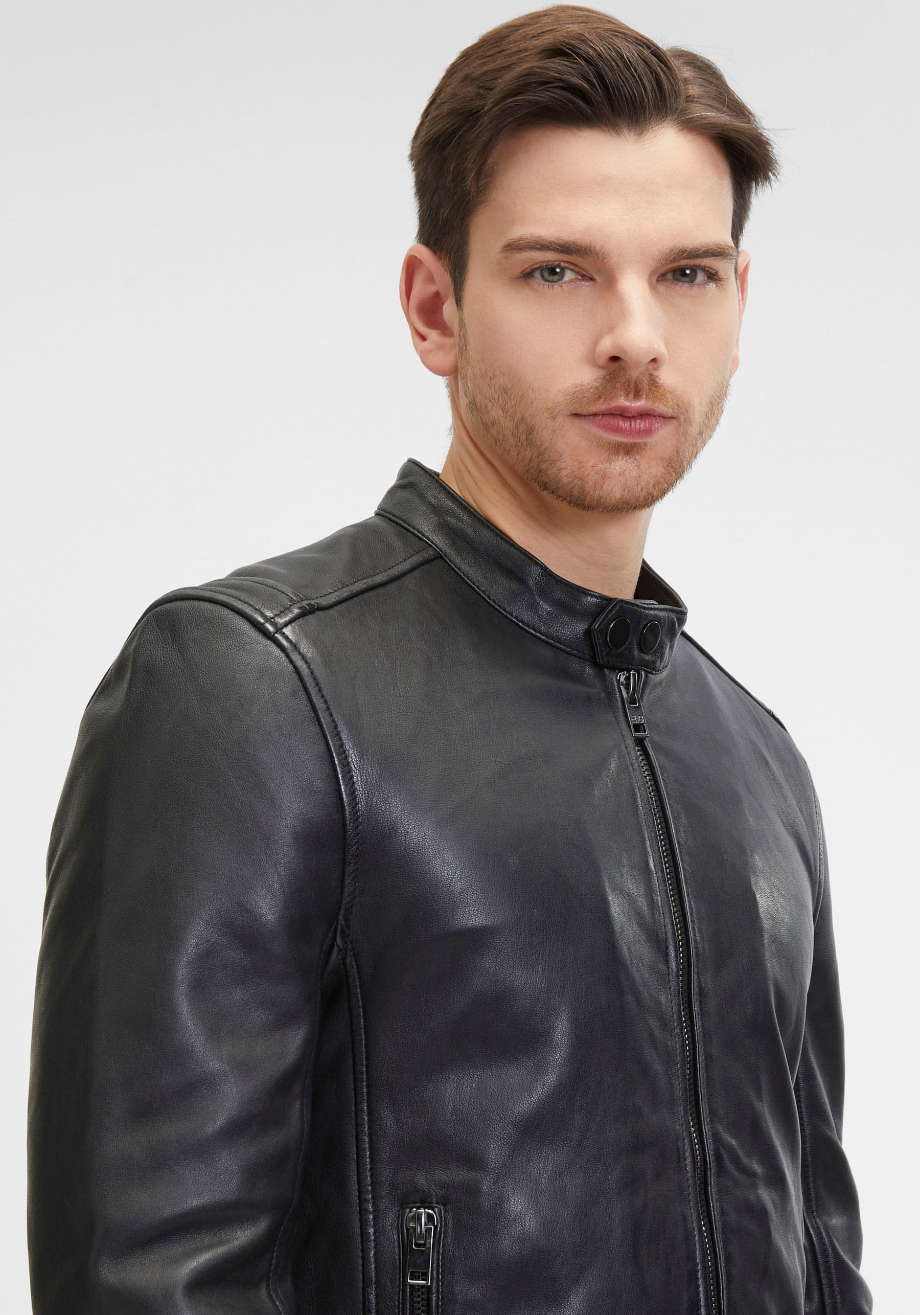 Mauritius Lederjacke »G2MOccer SF« mit Reissvershcluss, Ziernähte, Stehkragen