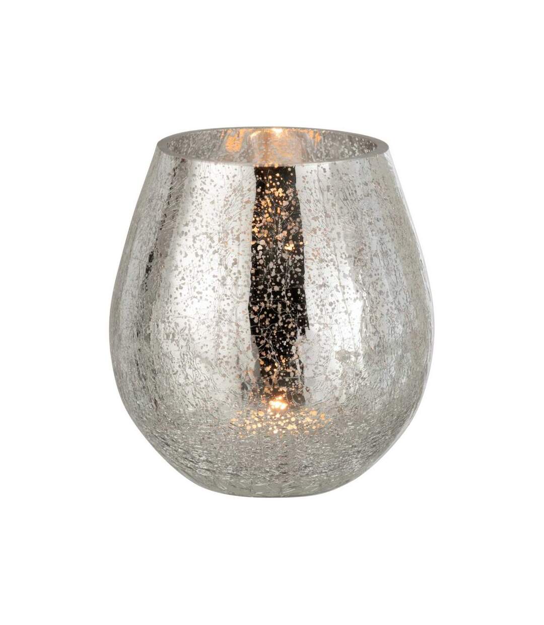 Paris Prix - Photophore Design œuf Craquelé 17cm Argent