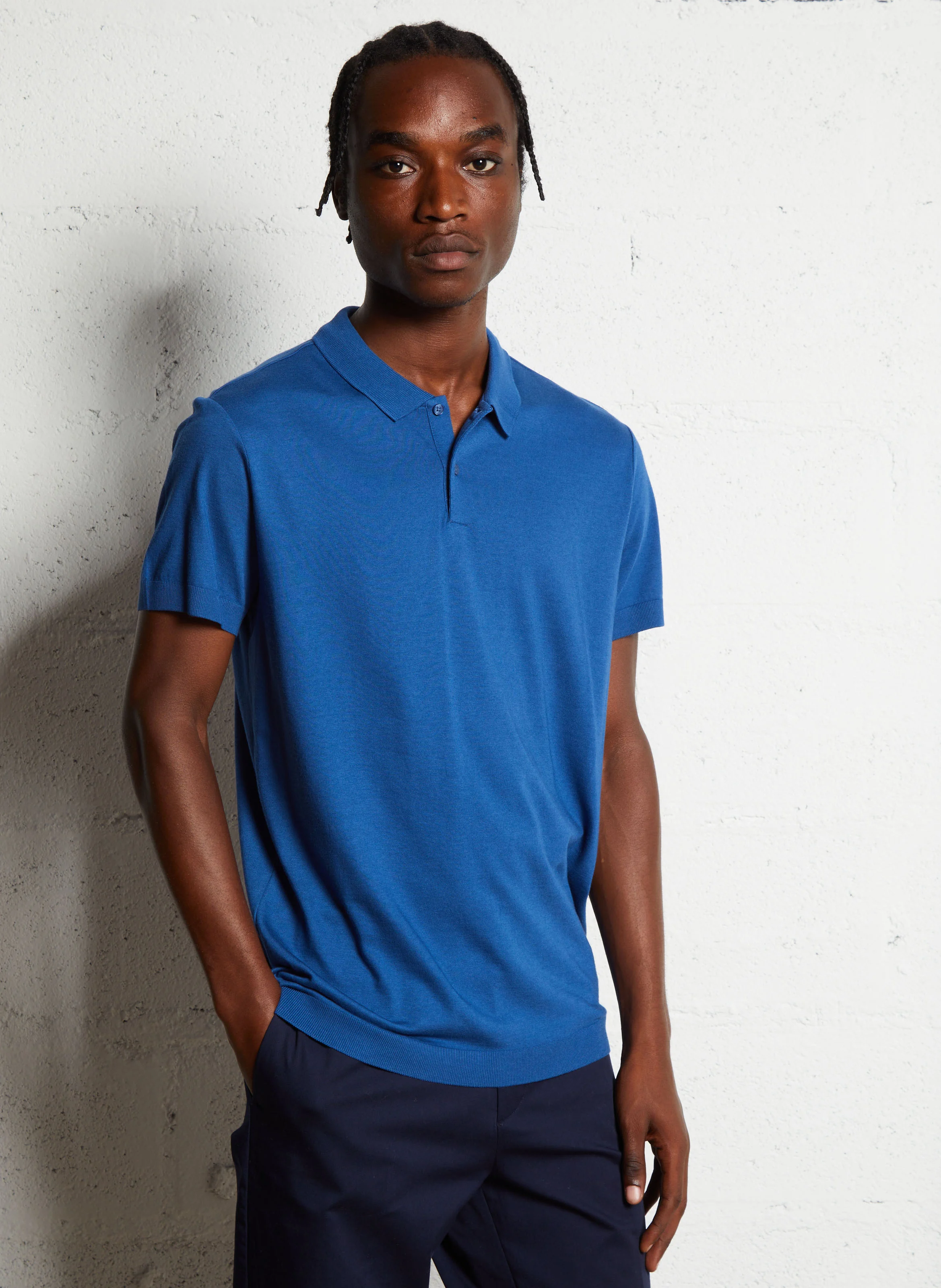 Polo regular-fit en coton mélangé | Bleu