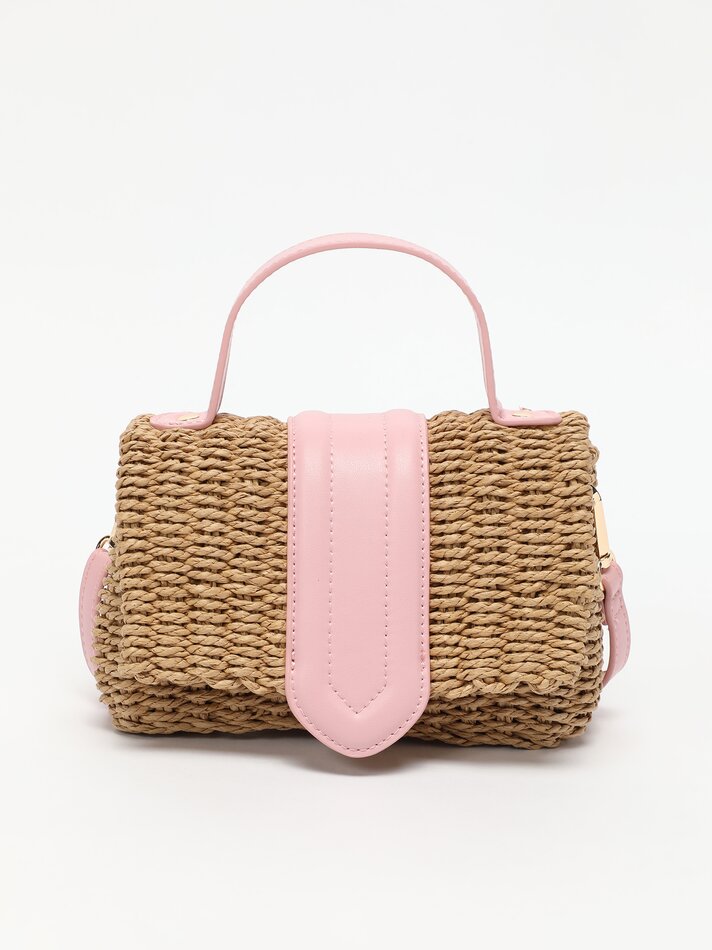 Bolsa transversal de ráfia - Rosa