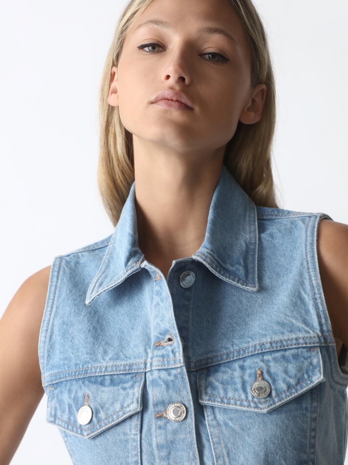 Colete jeans cropped - Índigo