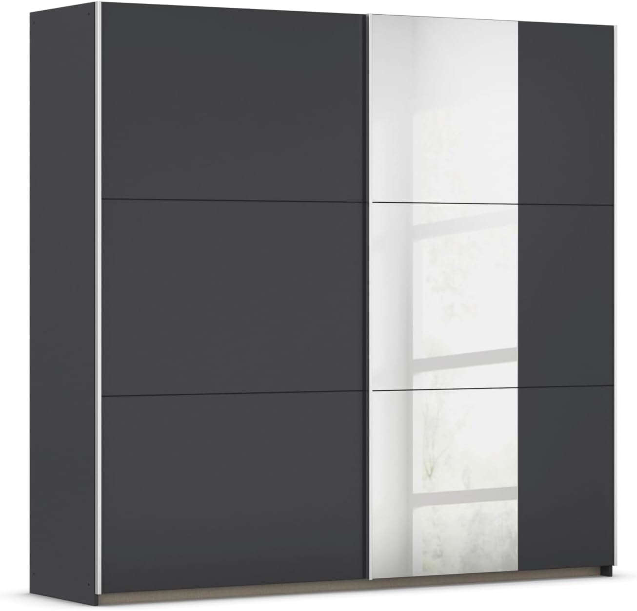 Rauch Möbel Kronach Schrank Schwebetürenschrank, 2-türig, Grau metallic, Schwarz, mit 1 Spiegel, inkl. Zubehörpaket Basic 2 Kleiderstangen 2 Einlegeböden, BxHxT 218x210x59 cm