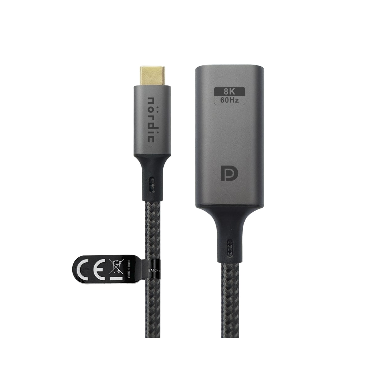 NÖRDIC 50 cm USBC til DP 1.4-kabel 8K30Hz 4K120Hz 32.4Gbps