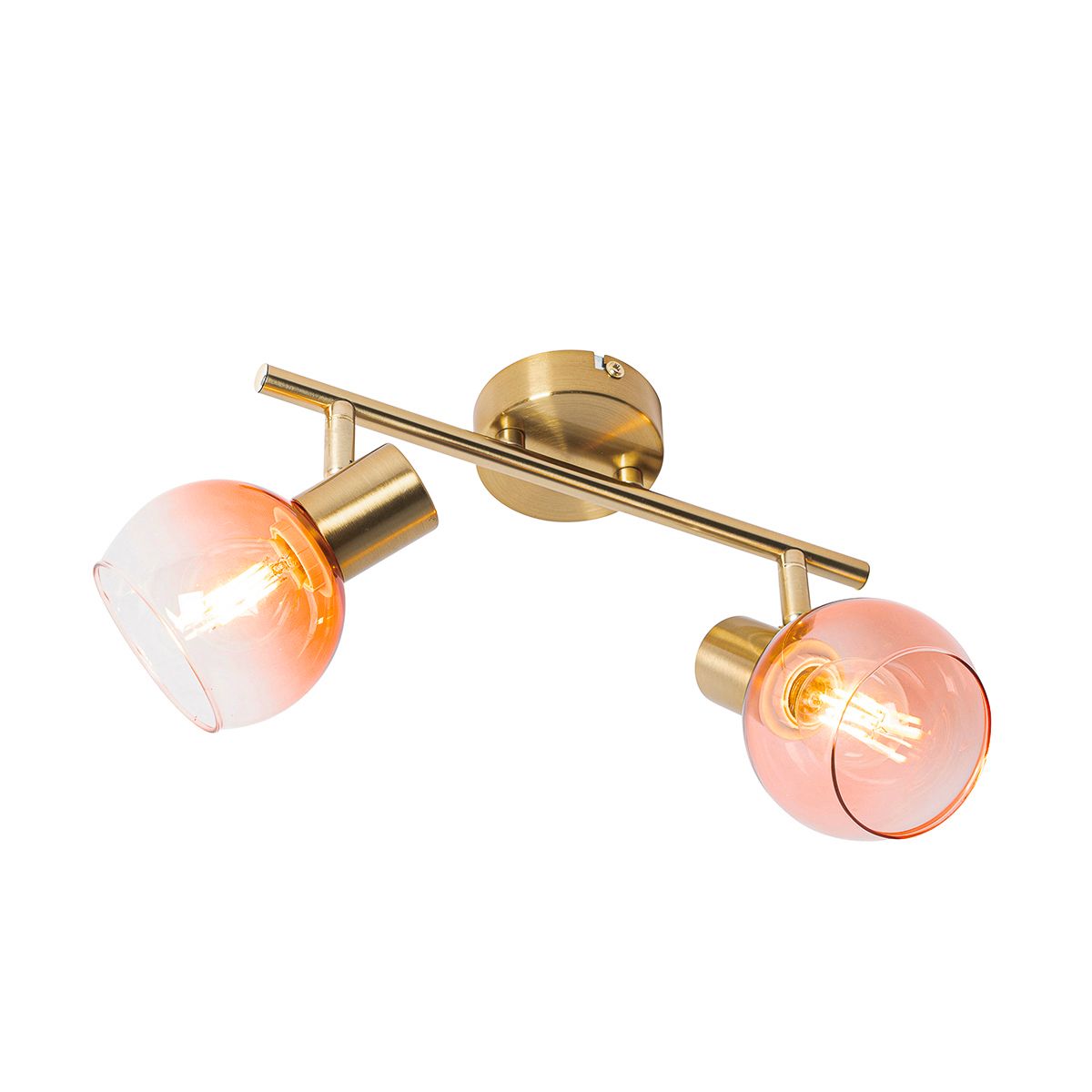 Art Deco spot goud met roze glas 2-lichts - Vidro
