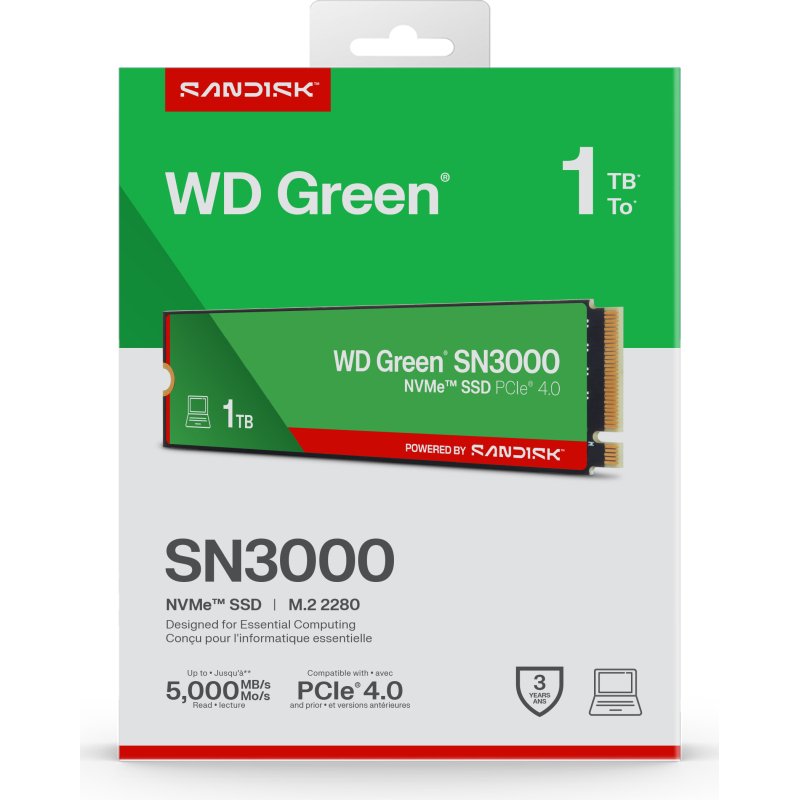 Western Digital Green WD SN3000 NVMe 1 To M.2 PCI Express 4.0 QLC 3D NAND