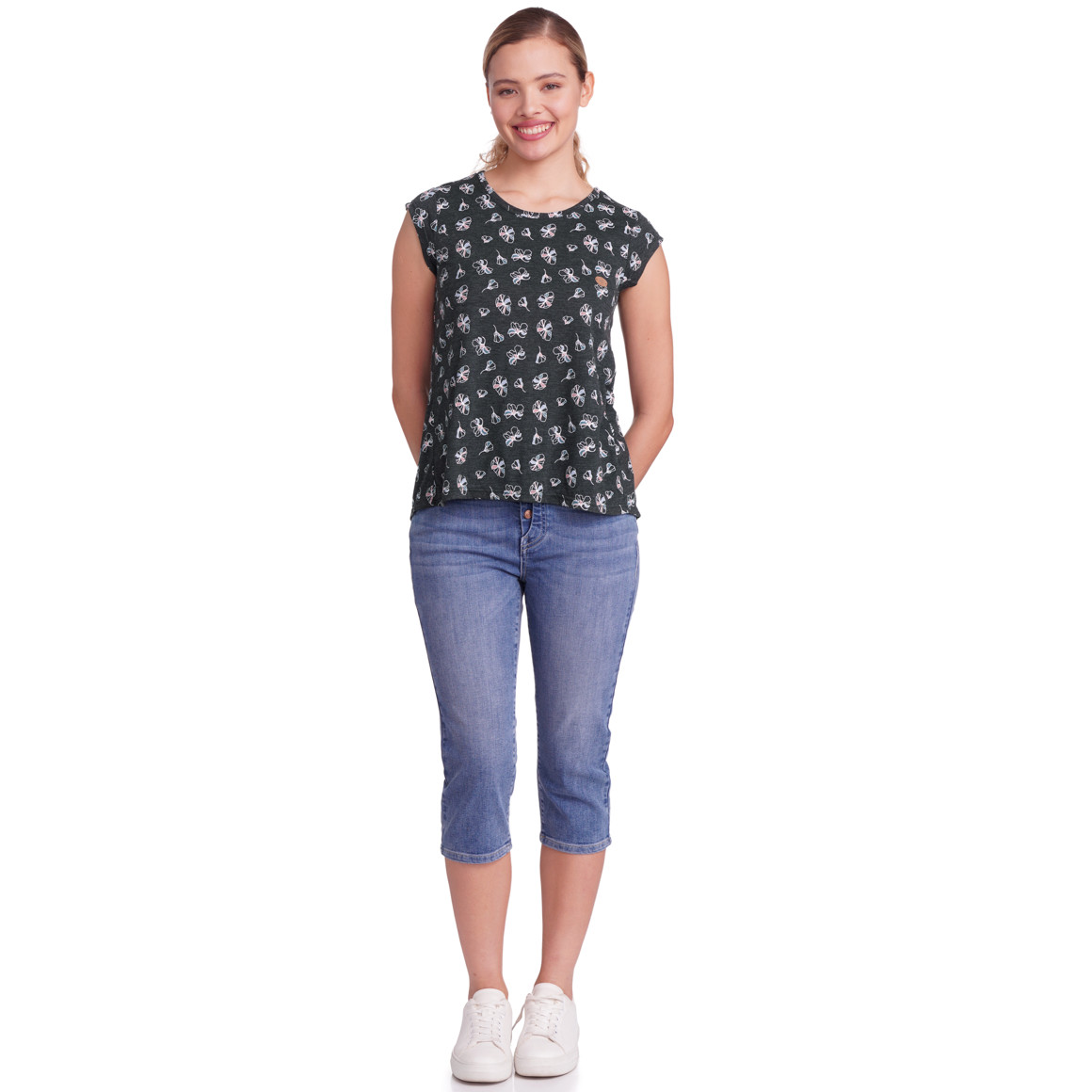 Gina Damen T-Shirt mit Zier-Knopfleiste dunkelgrau