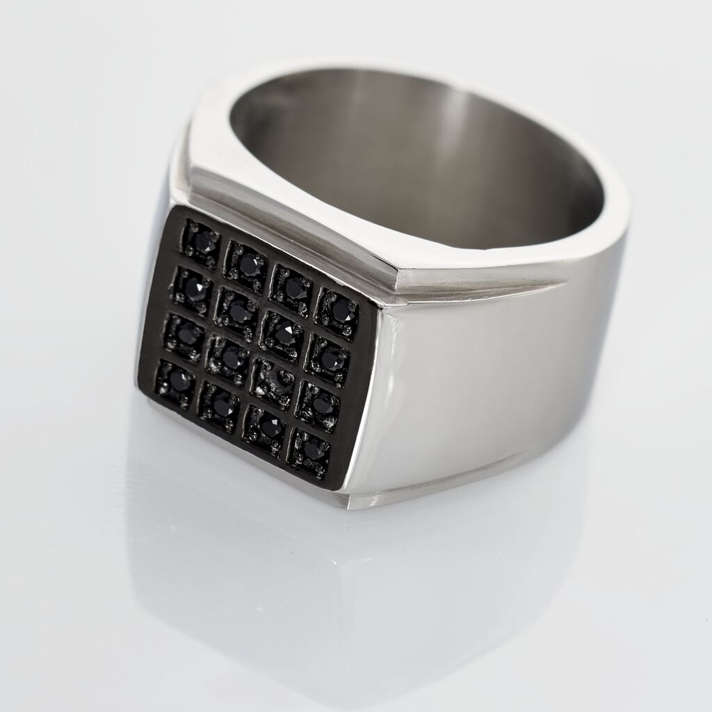 Bague Chevalière Acier Vieillit Teodor Oxydes De Zirconium