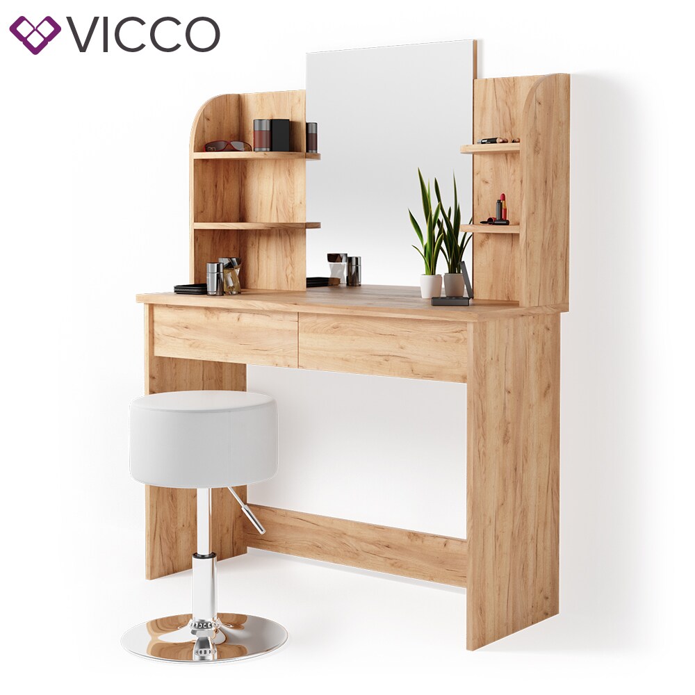 VICCO Schminktisch CHARLOTTE Frisiertisch Kommode Kosmetiktisch Eiche Hocker
