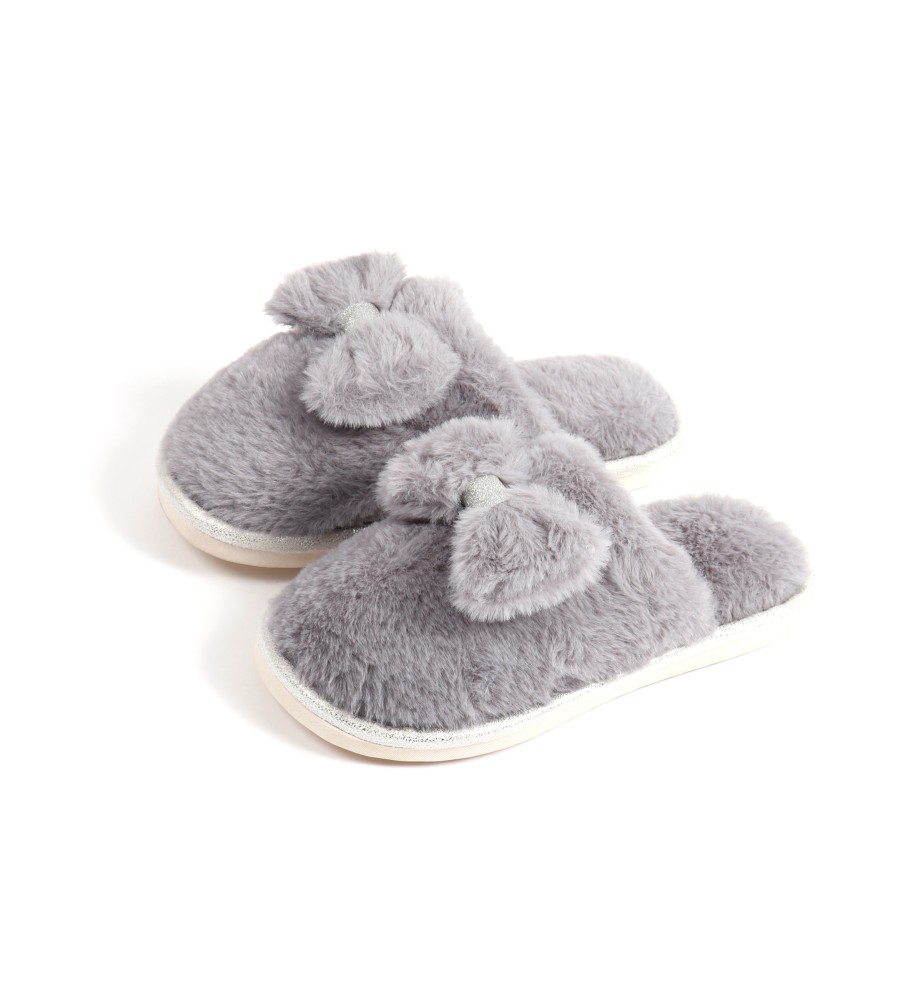 Pantufas Admas com laço cinza