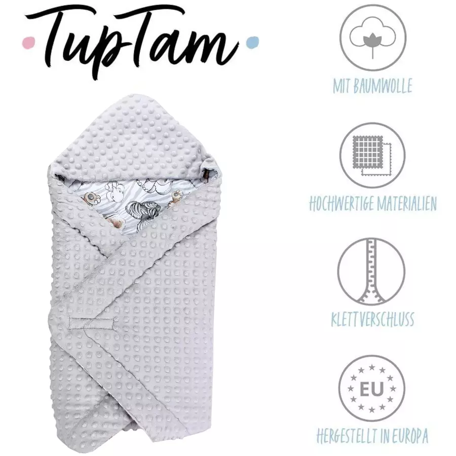 TupTam Baby Winter Einschlagdecke für Babyschale Wattiert graubraun