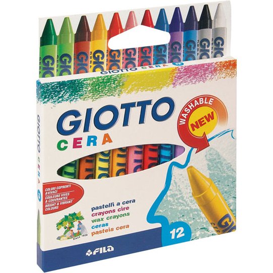 Etui crayons a la cire cera giotto forme ronde 8mm 9cm    lavable 12 unites coloris     assortis