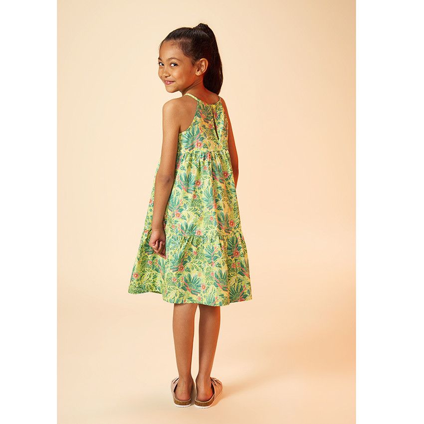 Robe à fines bretelles imprimé exotique pour fille - Vert
