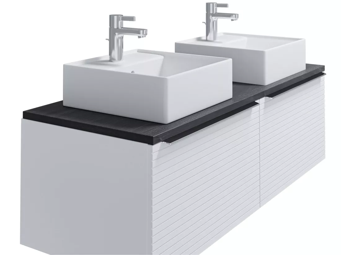 Meuble de salle de bain suspendu strié blanc avec double vasque à poser - 120 cm - LATOMA