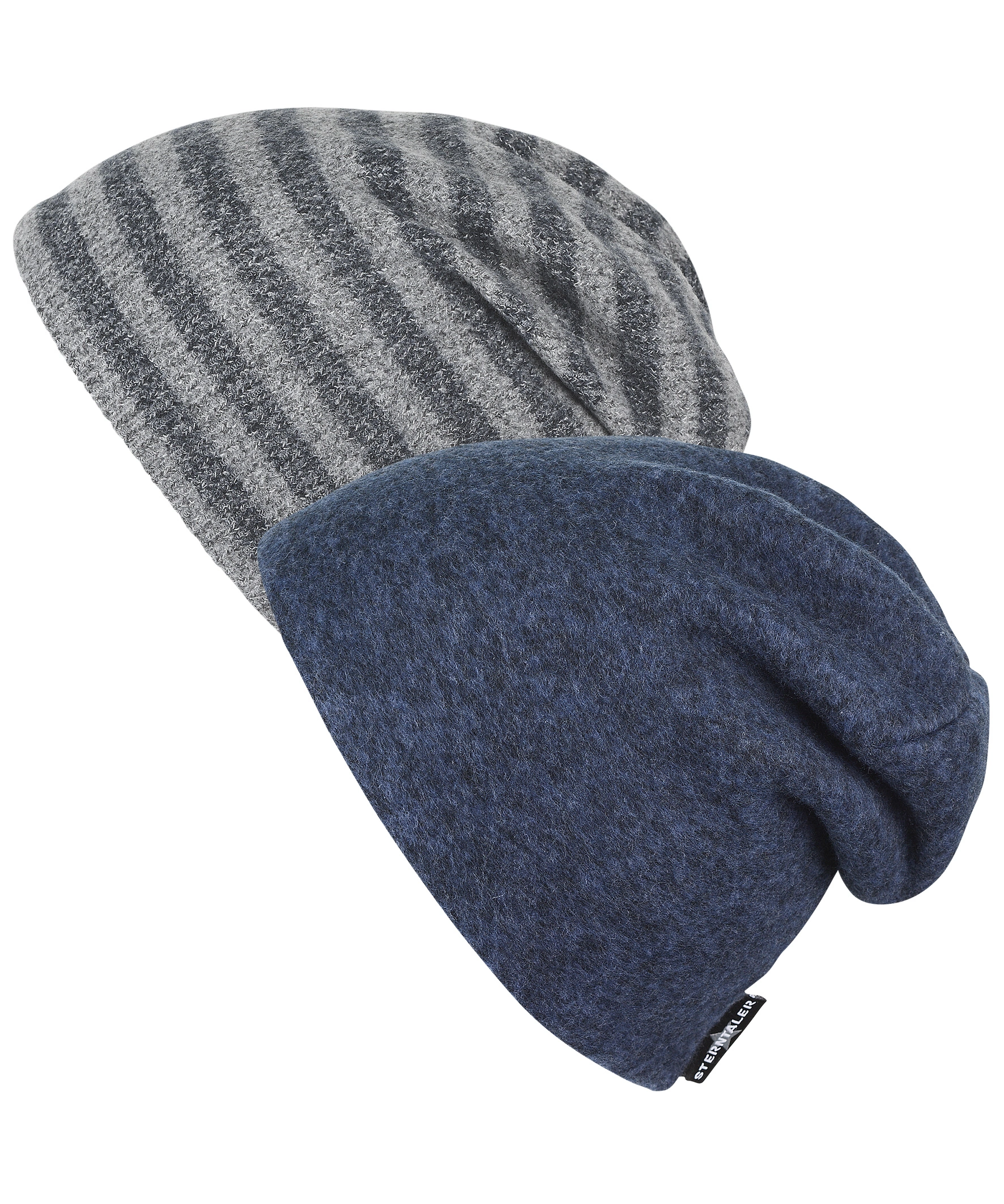 Wende-Beanie RINGELCHEN in tintenblau melange