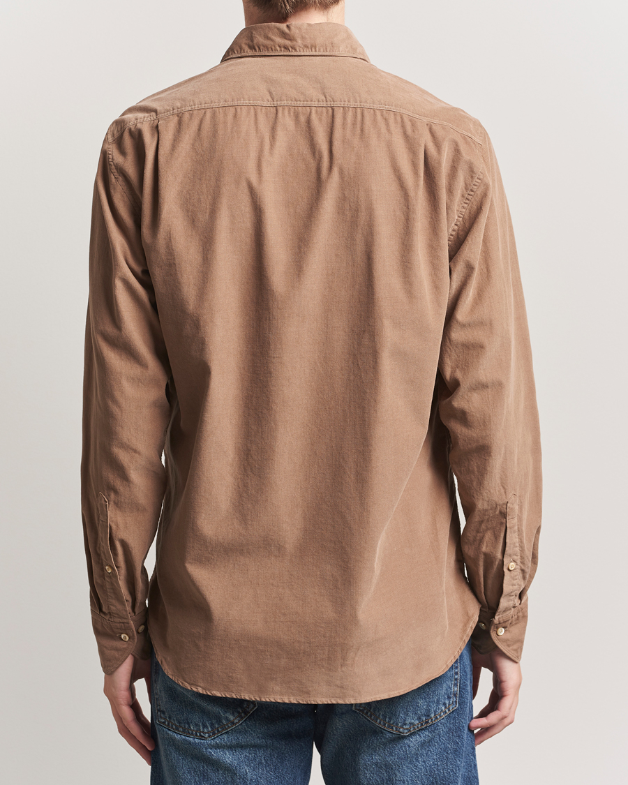 Stenströms Regular Fit Cut Away Cord Shirt Brown