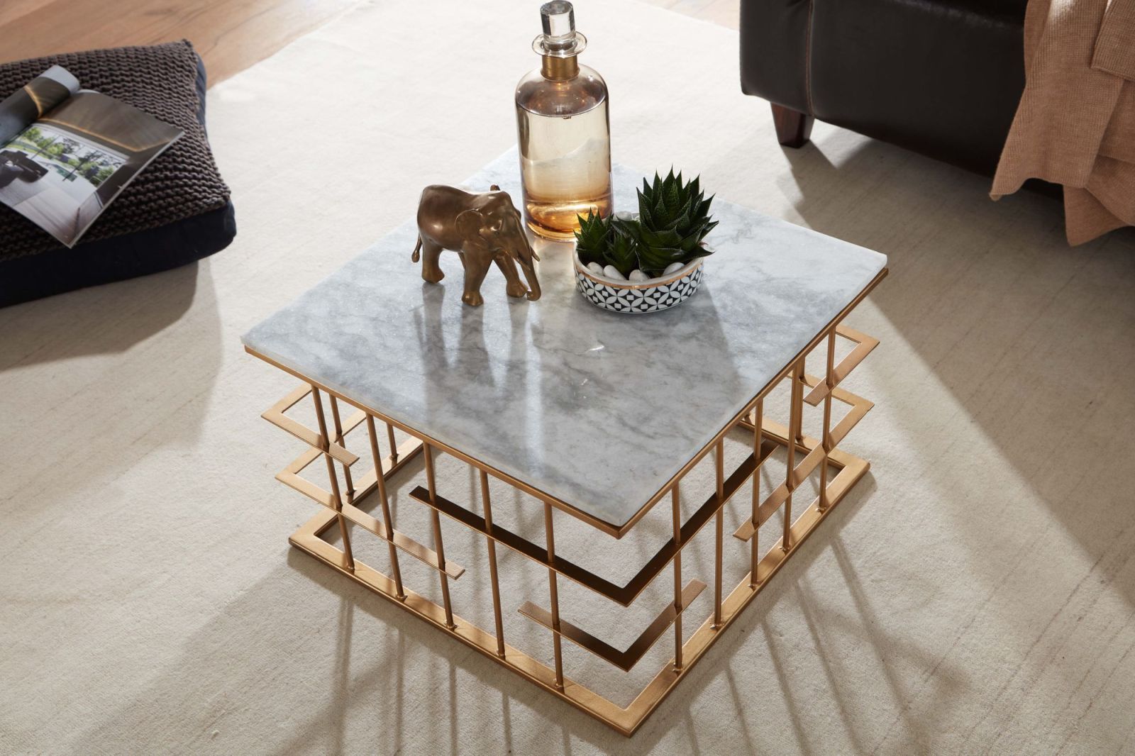 Couchtisch - gold-weiß - Marmor - 55 cm