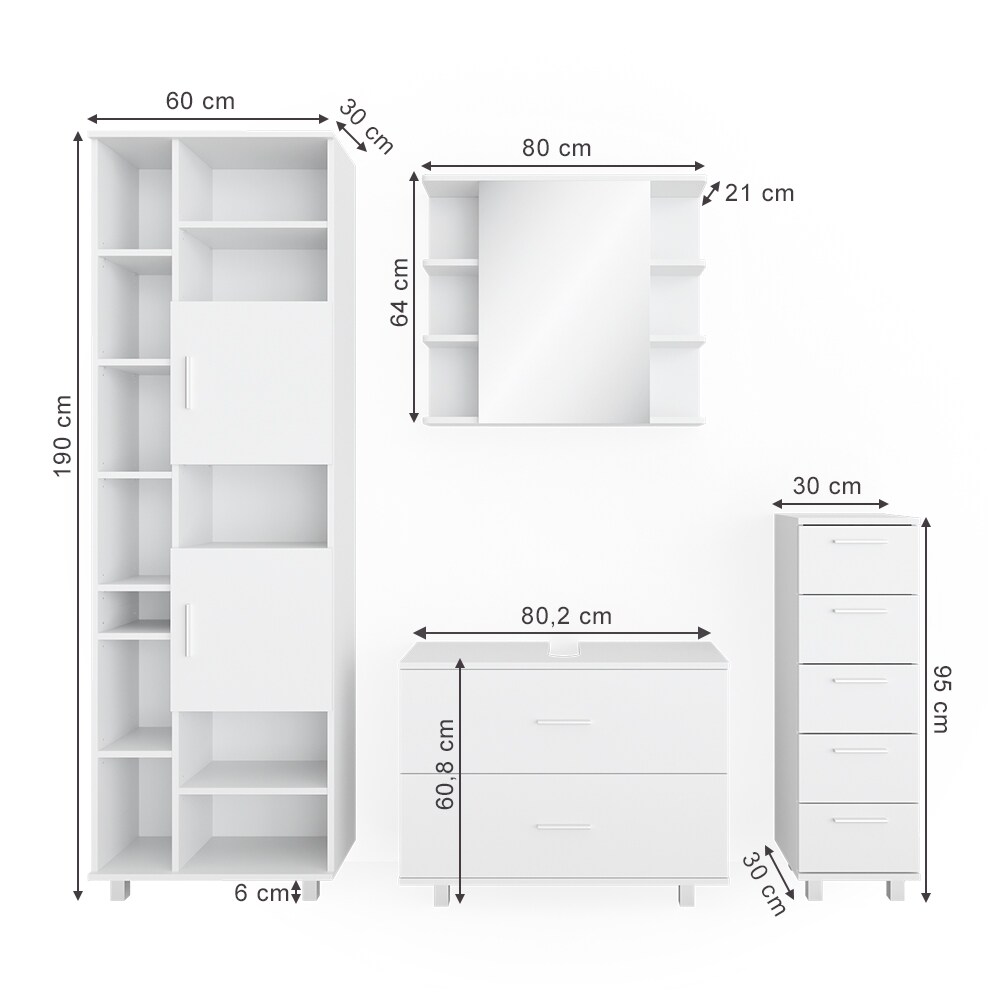 VICCO Badmöbel Set ILIAS WeißSpiegel Kommode Unterschrank Badschrank