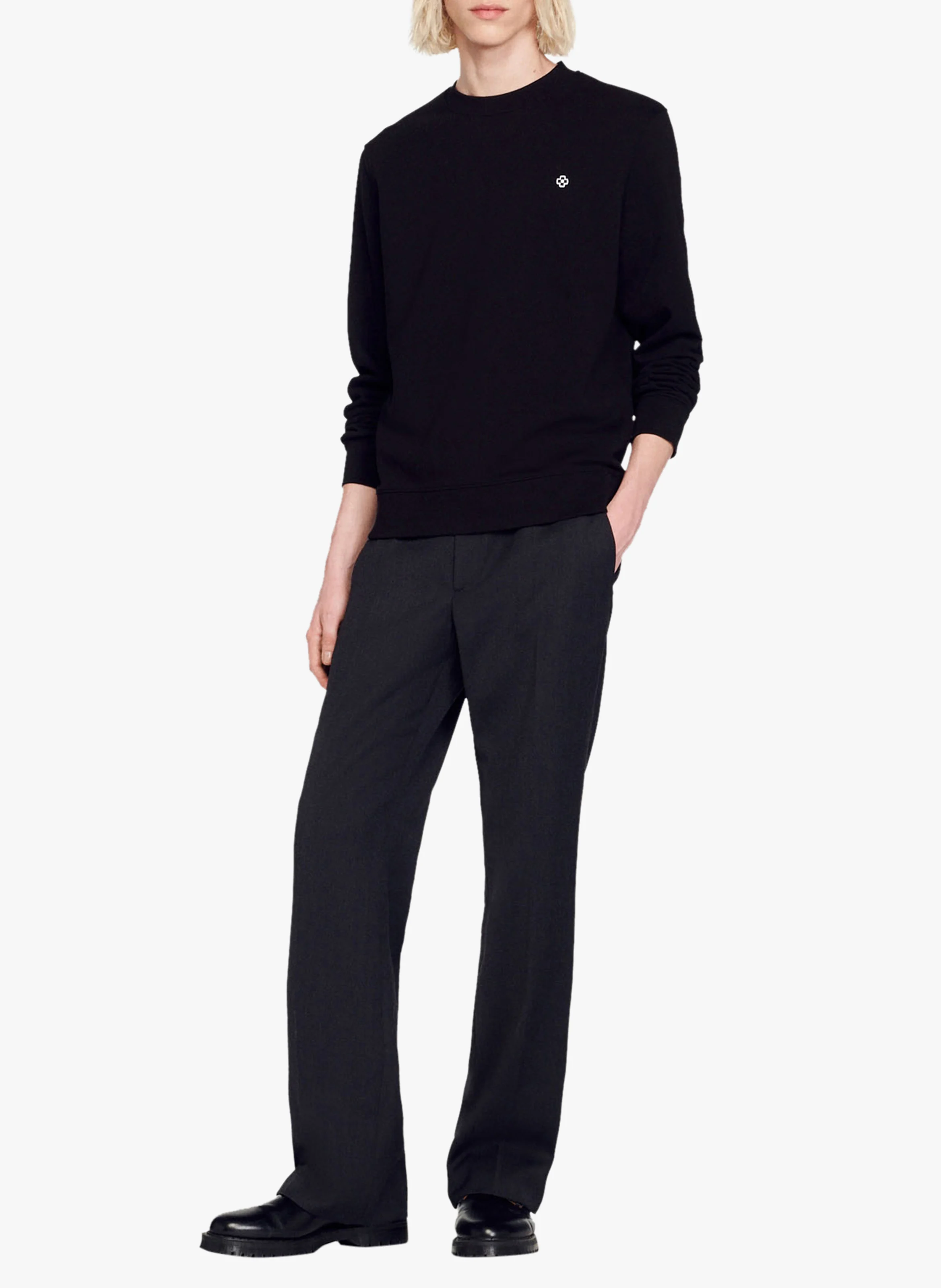 Sweat col rond en coton| Noir