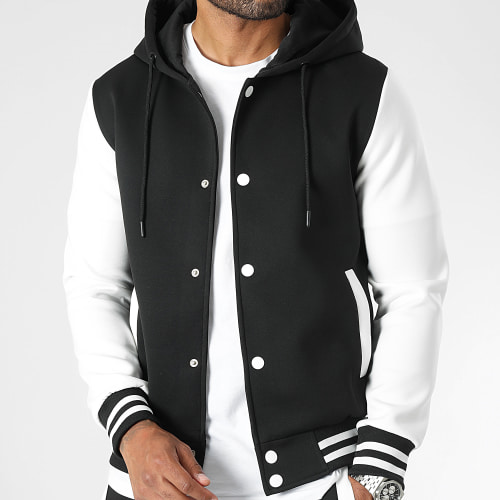 Ensemble Veste Teddy Capuche Et Pantalon Jogging 0123 Noir Blanc