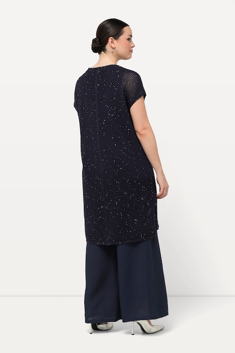 Long-Pullover, Struktur, Pailletten, Rundhals, Halbarm