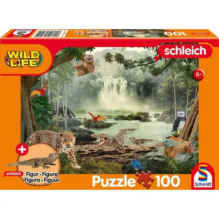 Schmidt Spiele Kinderpuzzle - Schleich ®: Wild Life - Im Regenwald, 100 Teile mit Krokodil junges Figur