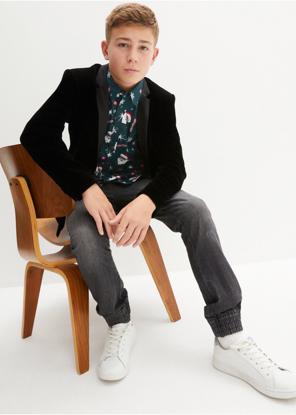 Chemise manches longues garçon à motif de Noël, Slim Fit