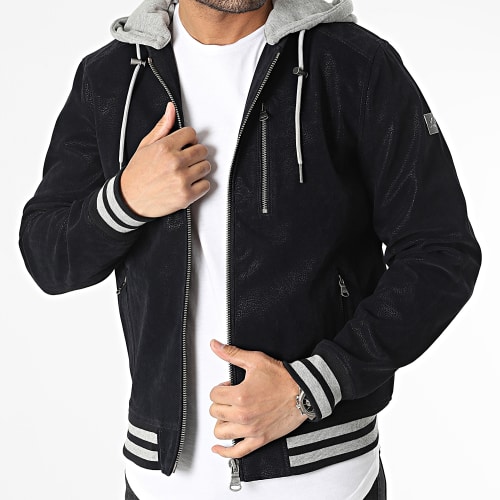 Veste Suédine Zippée Capuche Nour Bleu Marine