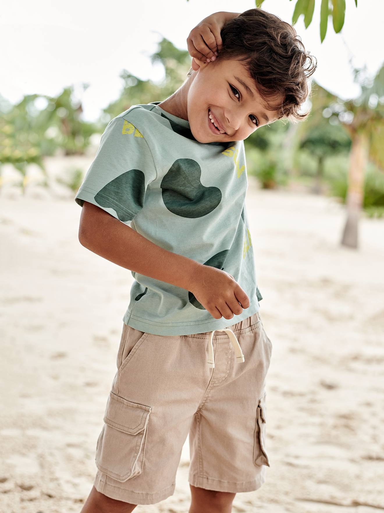 Camiseta infantil masculina com estampas exóticas gigantes, azul ardósia