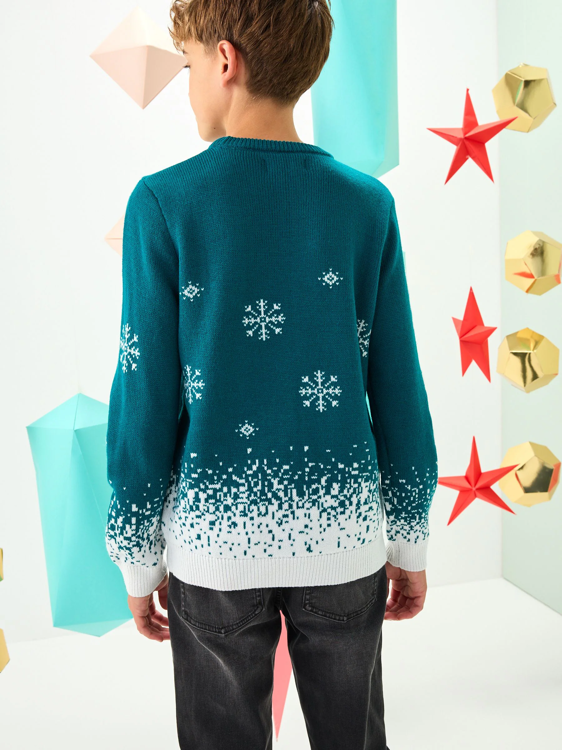 Groen met kerstmanprint - Kersttrui (3 - 16 jr)