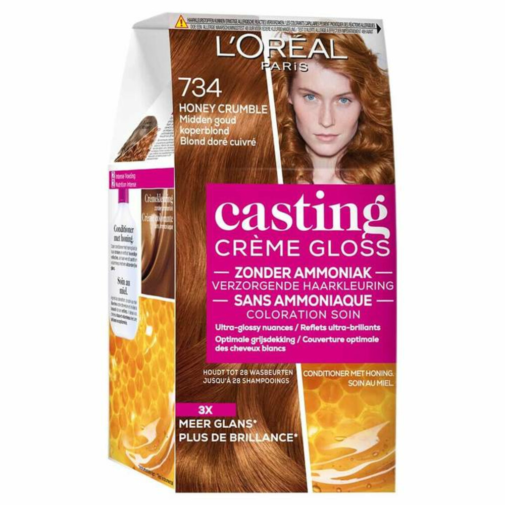 L'Oréal Casting Crème Gloss Semi-Permanente Haarkleuring 734 Honey Crumble - Midden Goud Koperblond