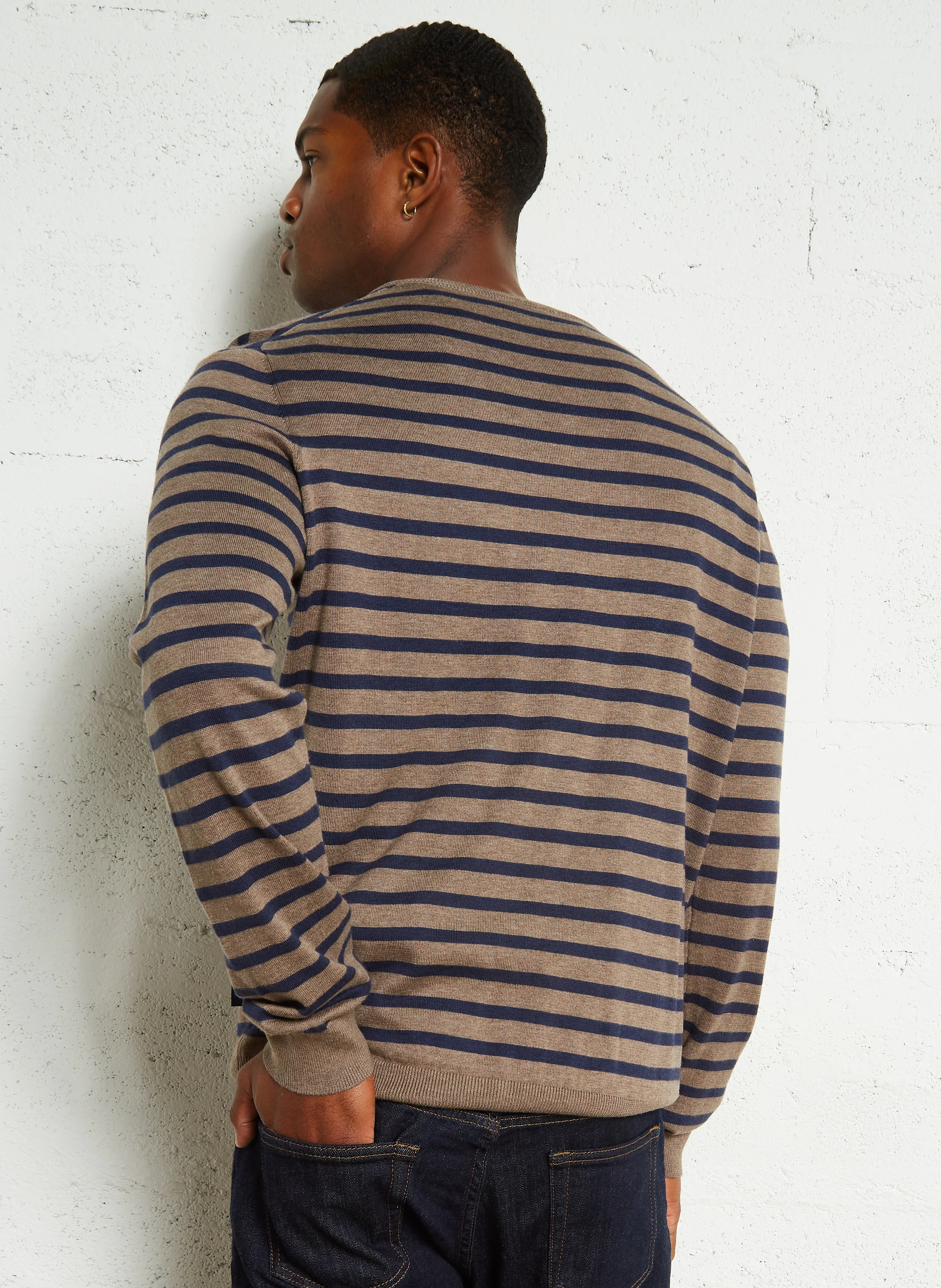 Pull col rond rayé en coton et en soie mélangés | Multicolore