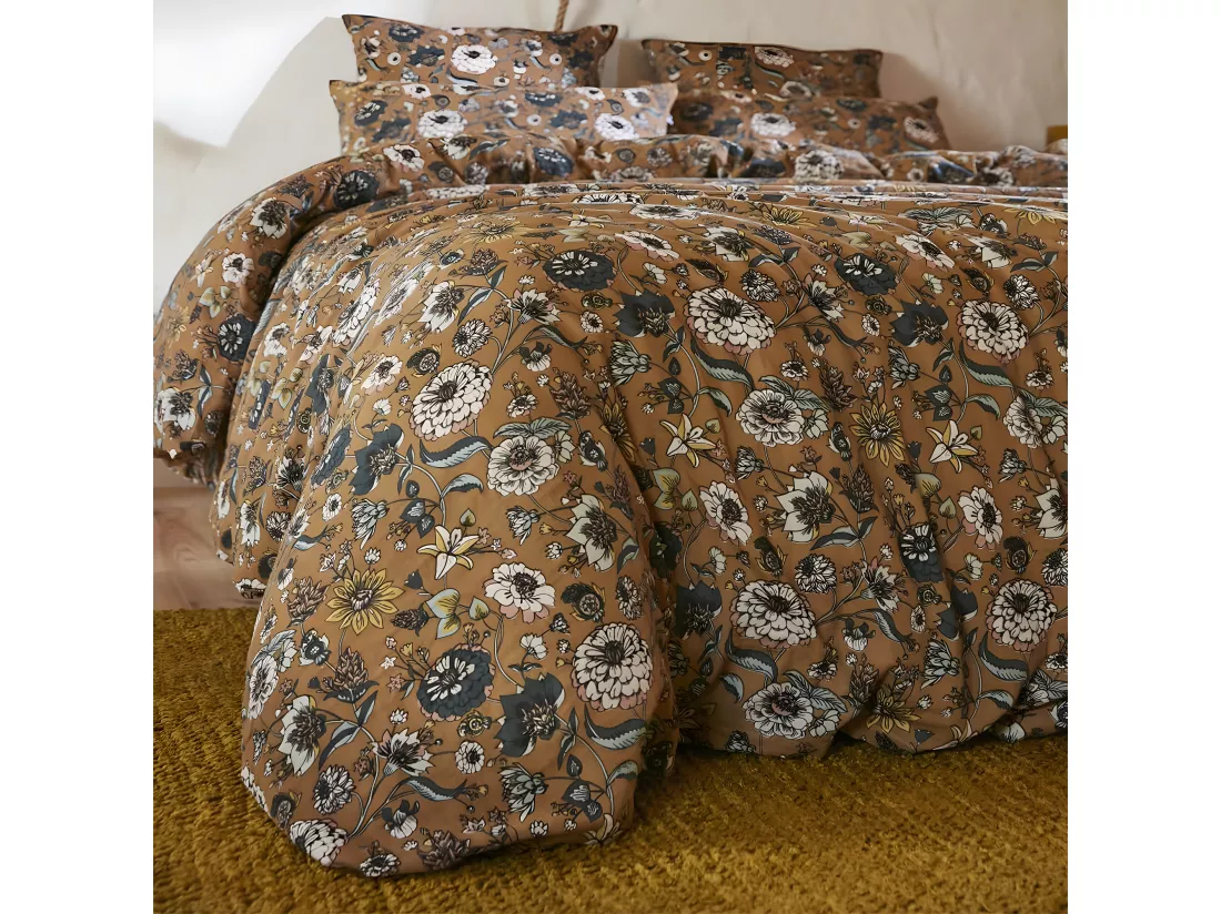 OXALIS - Housse de Couette 200x200cm Gaze de Coton Motifs Fleurs