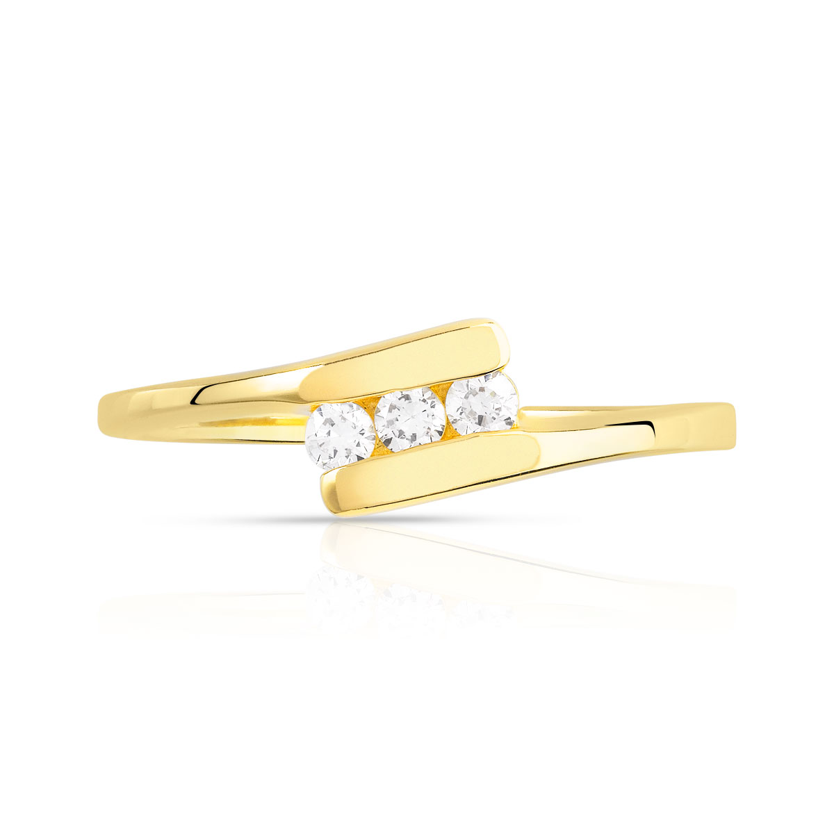 Bague plaqué or trio zirconias