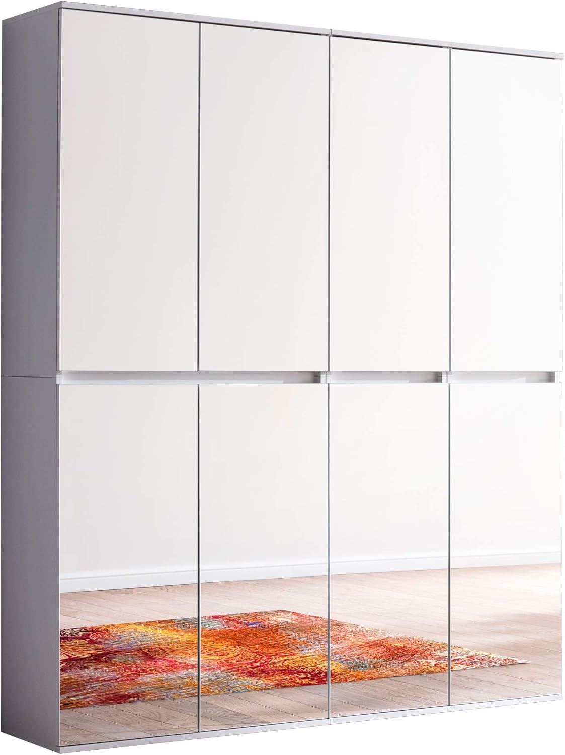 trendteam smart living - Mirror - Garderobenschrank - Weiß - Mehrzweckschrank mit reichlich Stauraum - (BxHxT) 148 x 191 x 34 cm - 2 Kleiderstangen und 12 Einlegeböden - Kratzfest