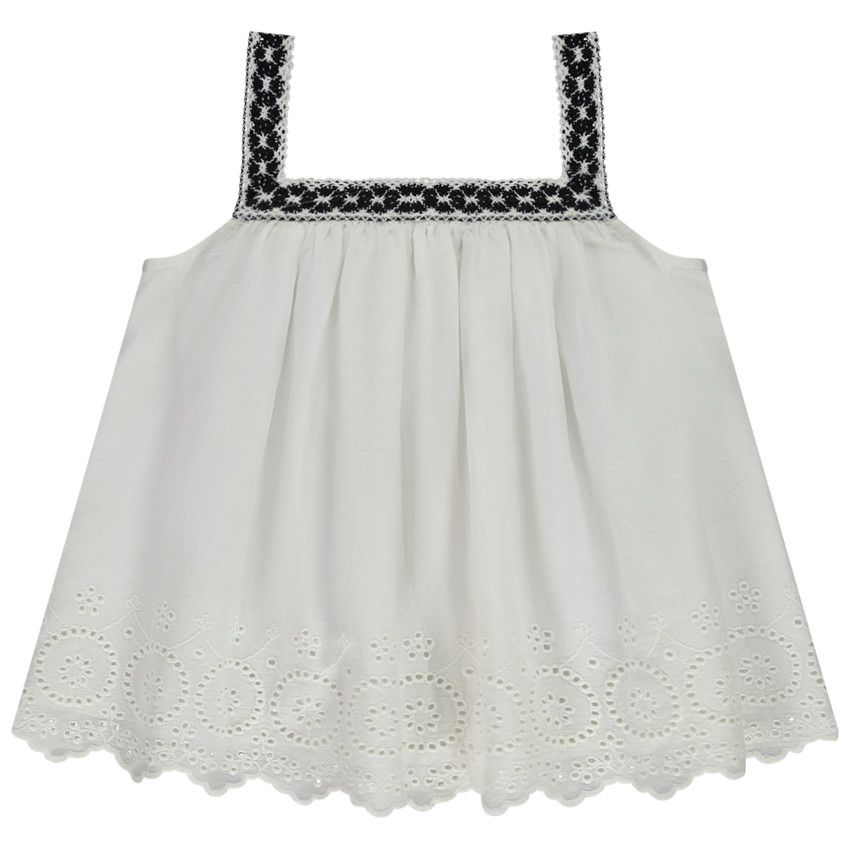 Tunique sans manches avec broderie anglaise pour fille - Ecru
