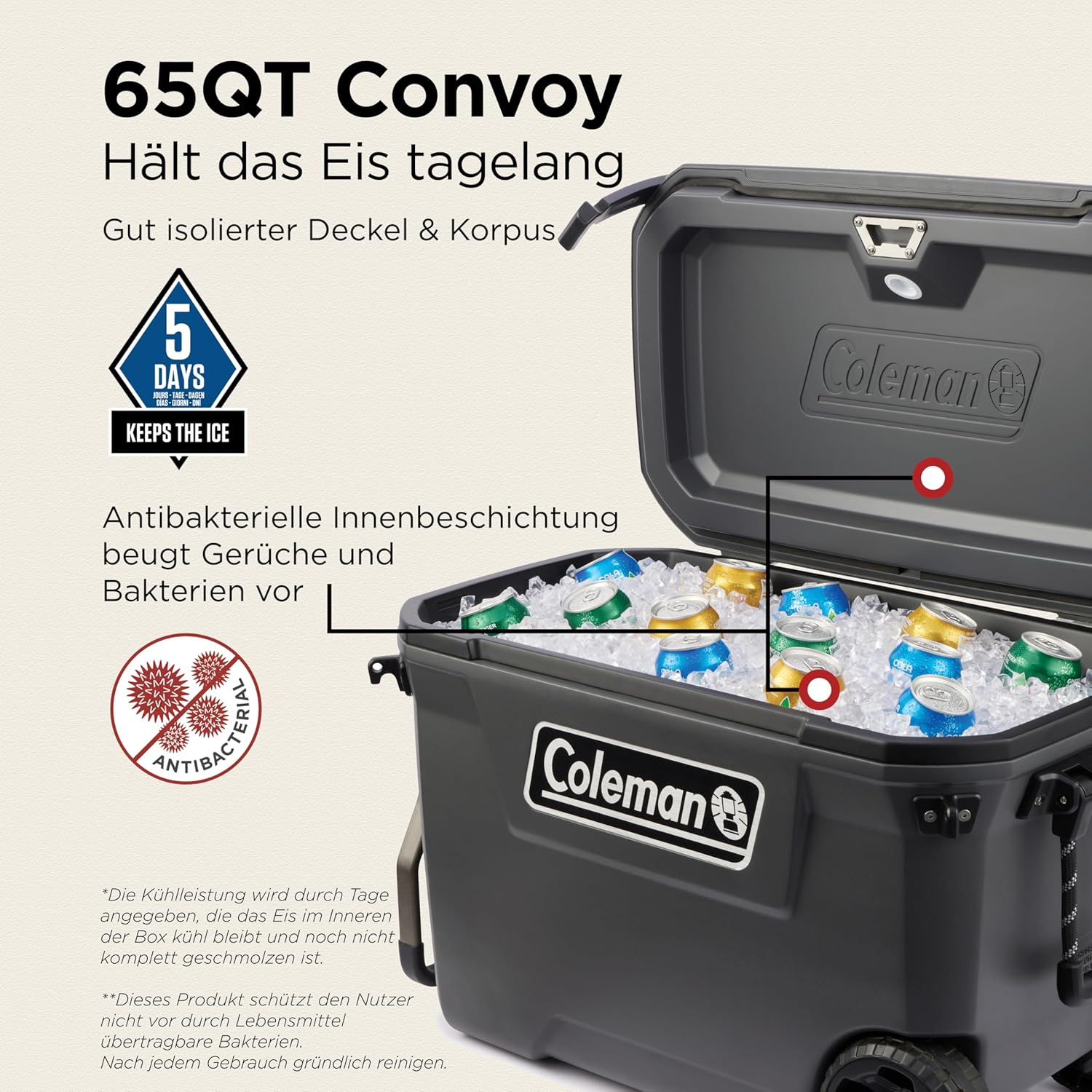 Coleman Convoy Hochleistungs-Kühlbox | 27L - 22L Fassungsvermögen | Hält EIS bis zu 5 Tage lang | Vollschaumisolierung | Große, tragbare Eisbox für den harten Einsatz im Freien & auf Baustellen