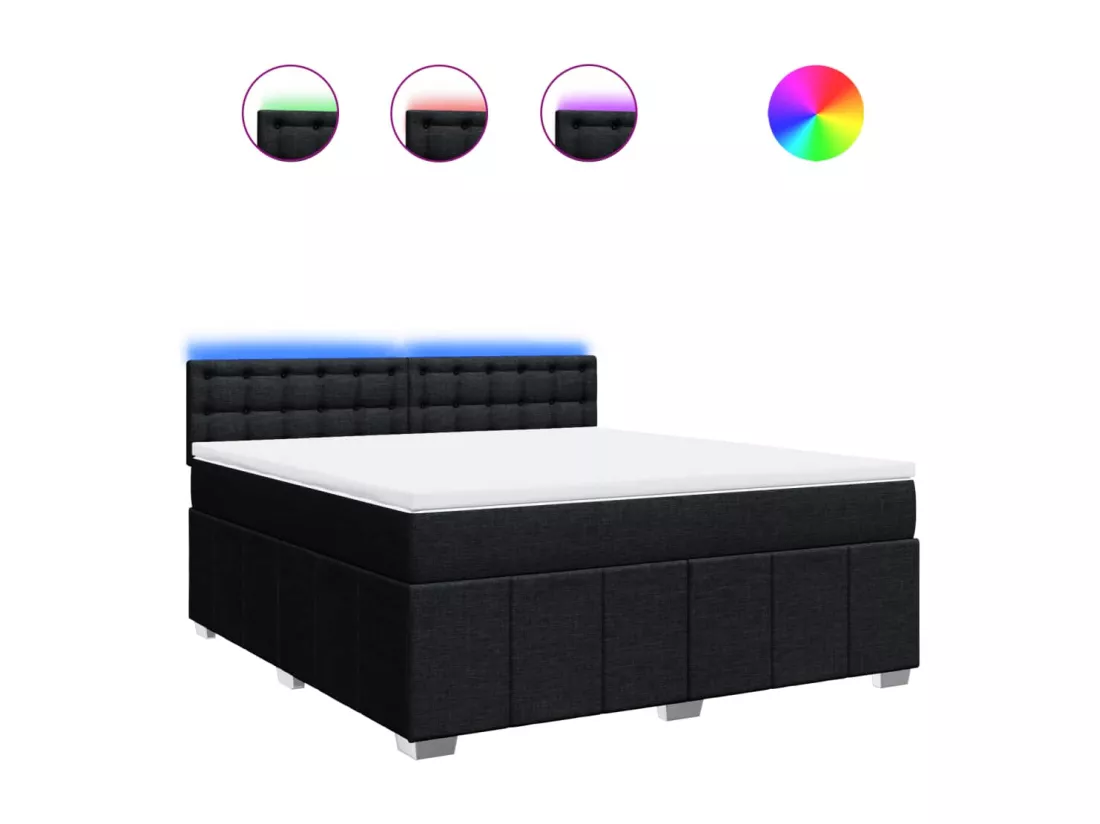 Sommier à lattes de lit avec matelas Noir 180x200 cm Tissu