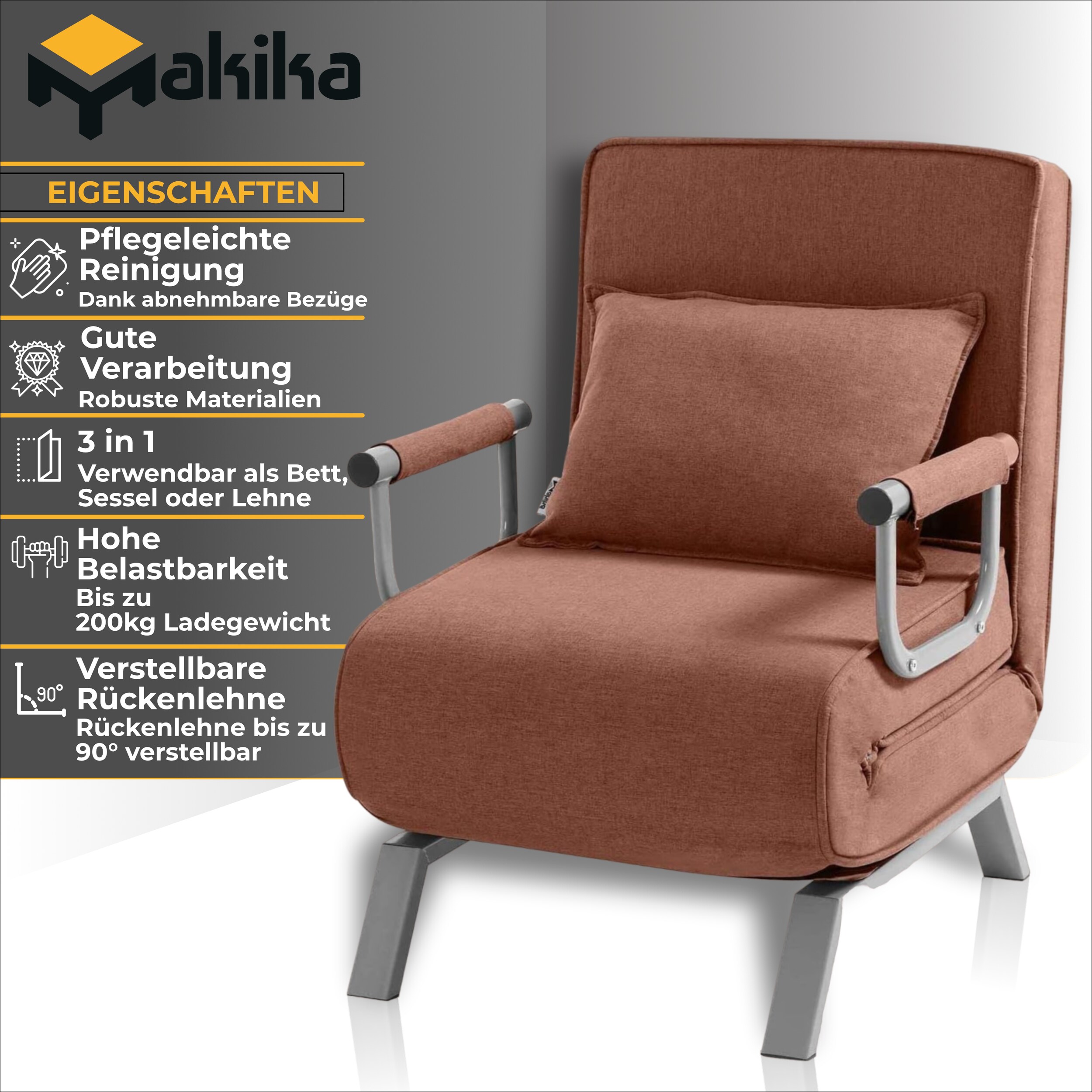 Makika Schlafsessel Schlafsofa Ted klappbar in Braun