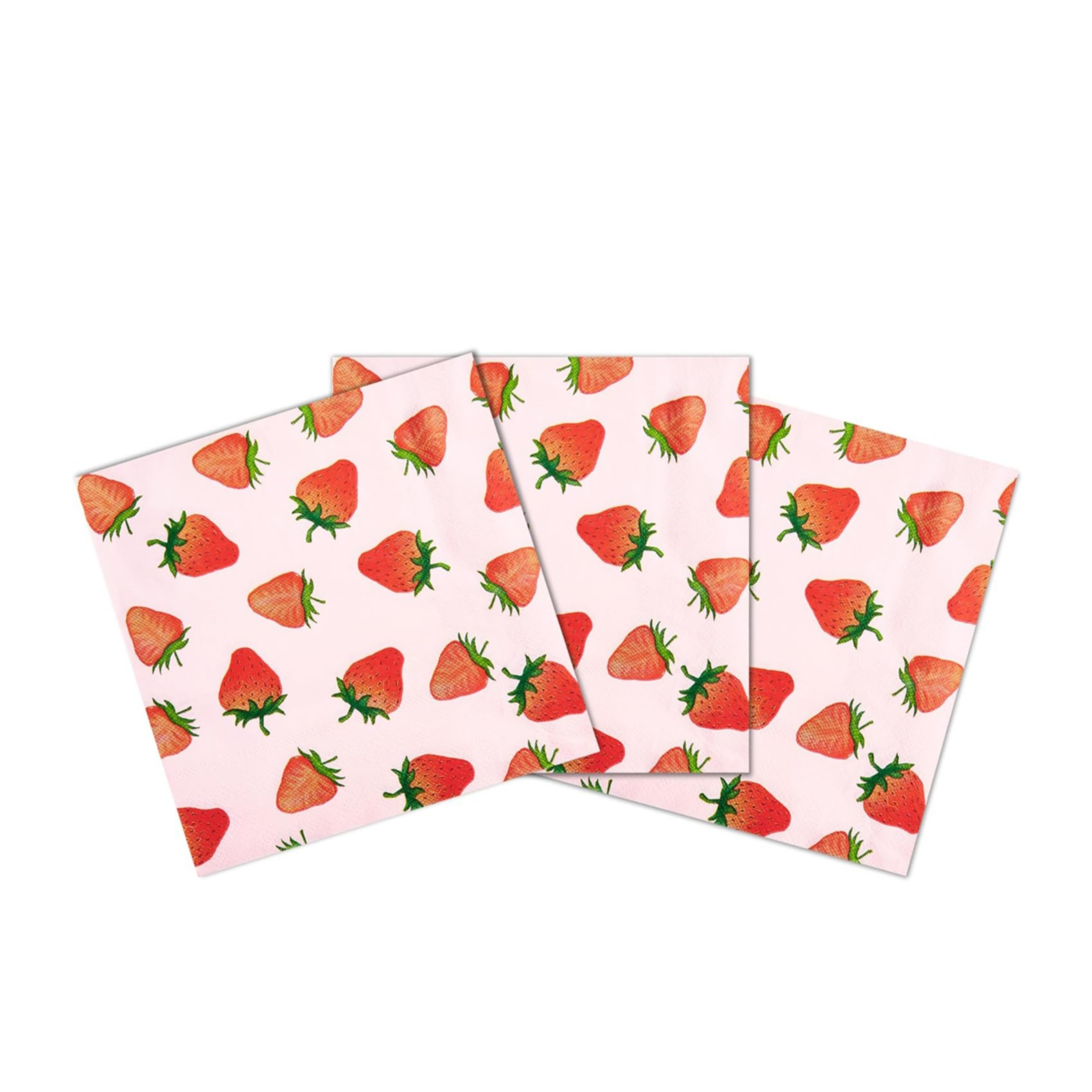 (25er Set) 33x33cm Einweg Servietten Sommer Party Tisch Dekoration im Erdbeeren Design - Rosa / Grün