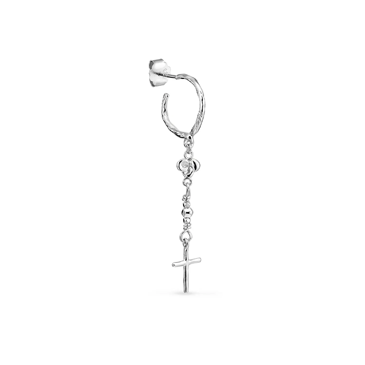 Jane Kønig Creole With Cross Ørering Single Sølv CWCHOL23-S