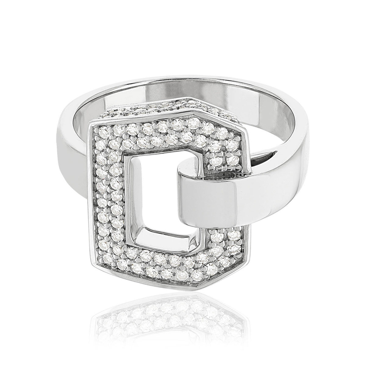 Bague or recyclé 750 blanc boucle et demi-tour diamants