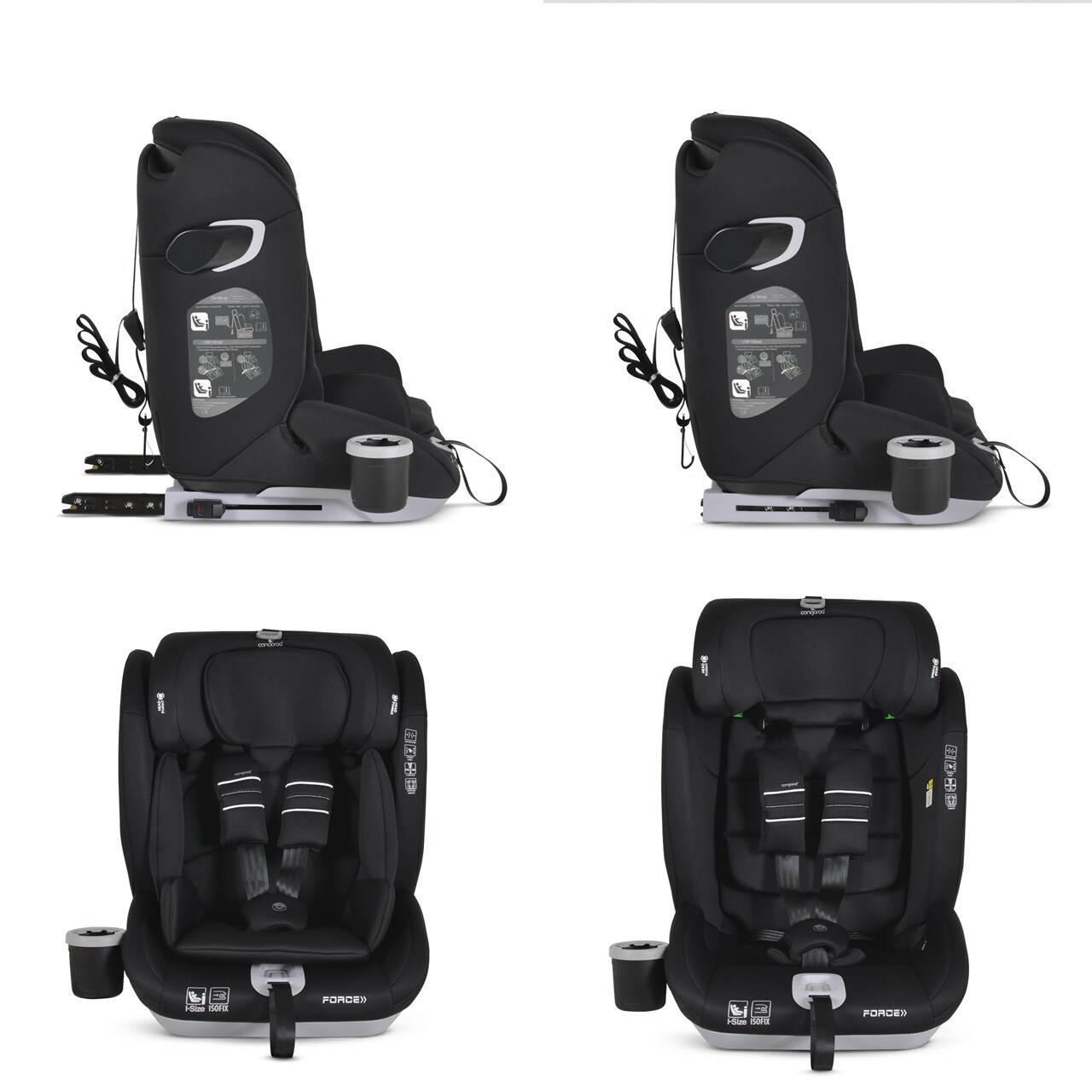 Cangaroo Kindersitz Force i-Size (76-150cm) Isofix, Getränkehalter, Top Tether schwarz