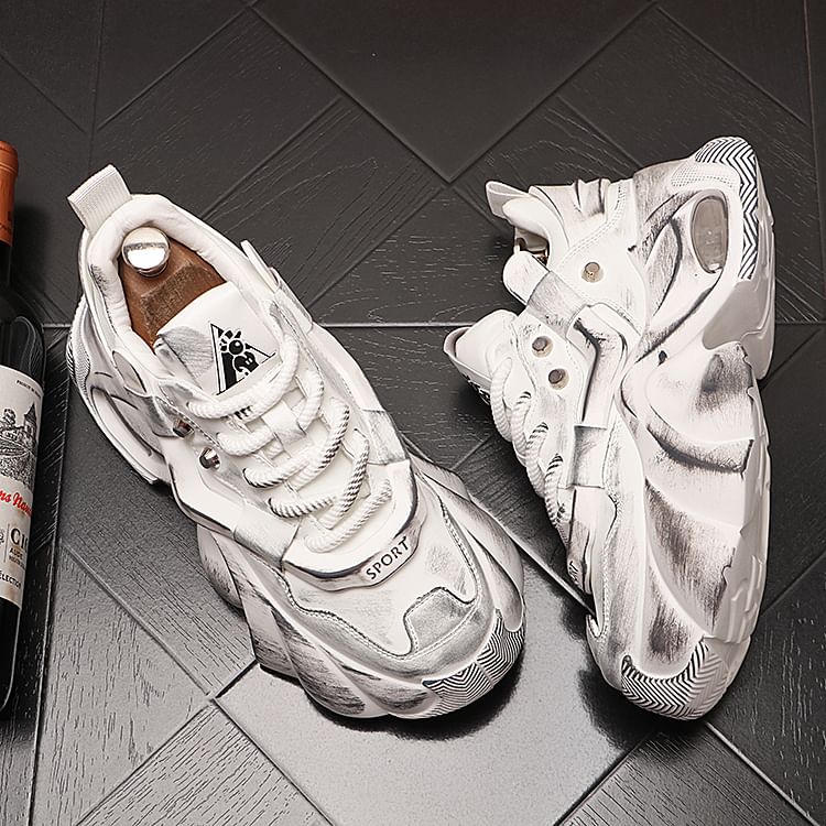 Mr Ozera - Platform Distressed Lace-Up Sneakers