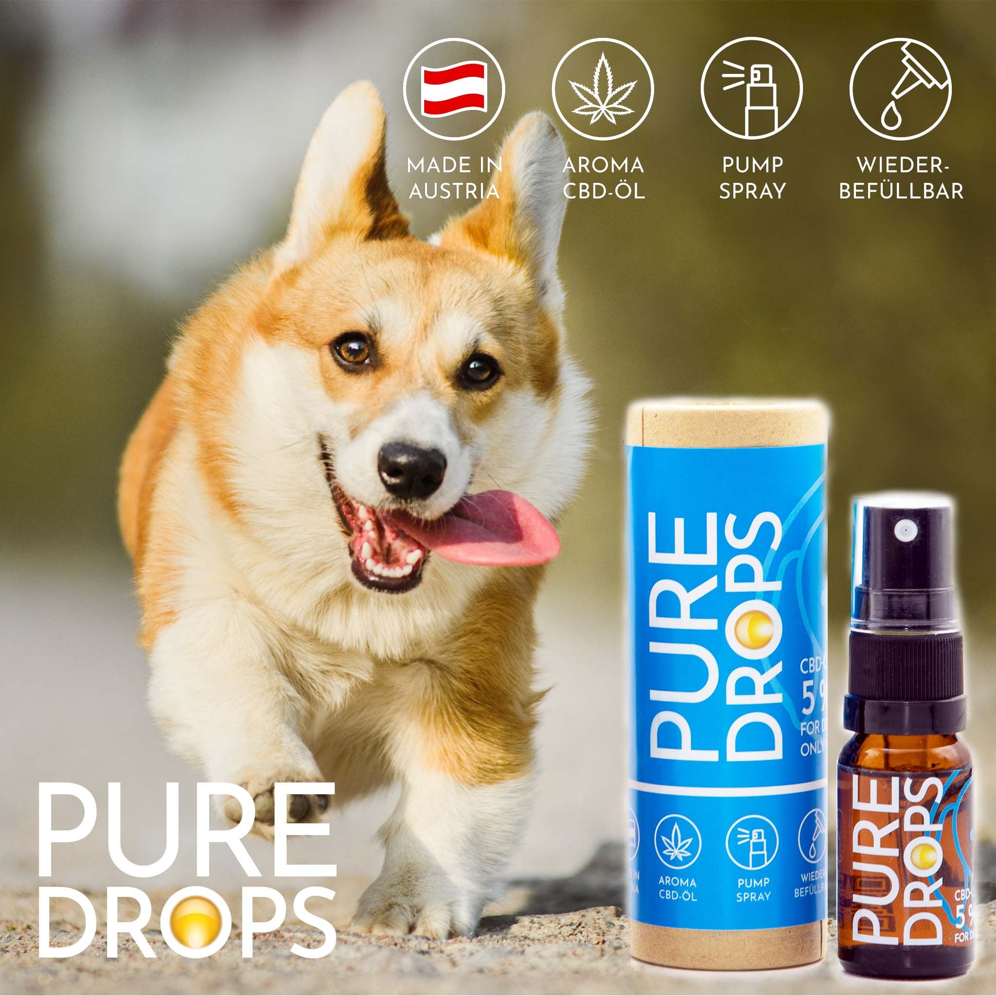 PURE DROPS CBD ÖL für Hunde Bundle 2+1 Gratis CBD Vollspektrum aus Österreich Naturextrakt